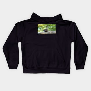 Female Mallard Duck Sitting On A Log Kids Hoodie